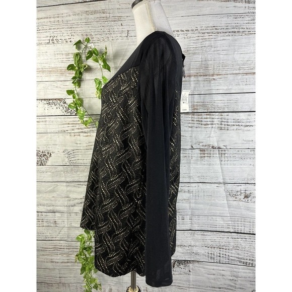 Ashley Stewart Blouse Plus 18 20 Black Gold Mesh Cocktail Evening Wedding Slim - Picture 9 of 11